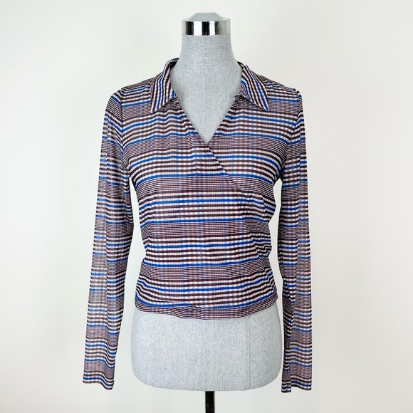 Monki Cross Front Plaid Check Mesh Top - Picture 1 of 6